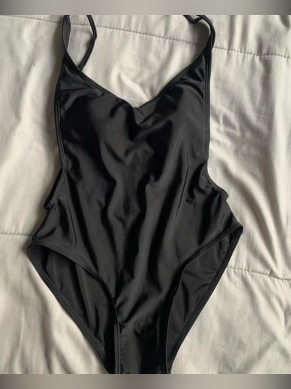 Women’s Black Bare-Back One-Piece Swim Suit - Minimal Back Strap - Picture 2 of 4